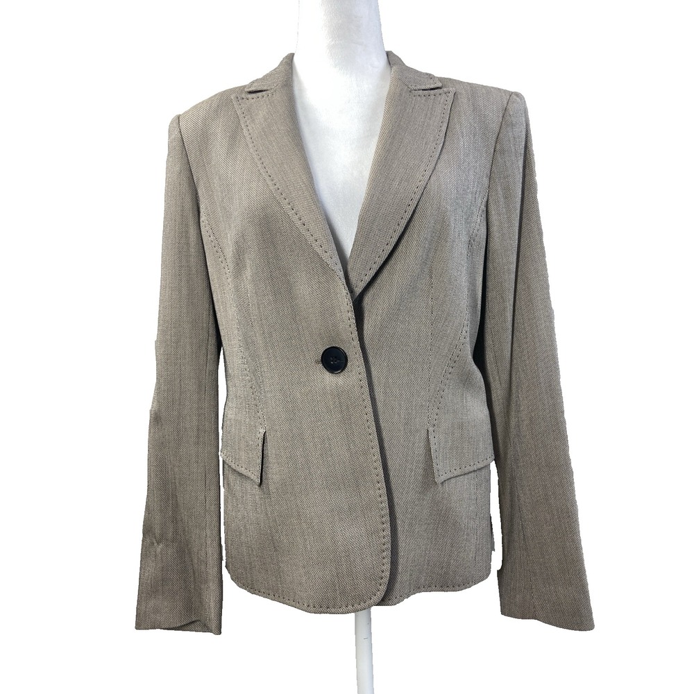 Lafayette 148 Womens Jacket‎ Blazer Medium 8 Taupe Virgine Wool Blend Career